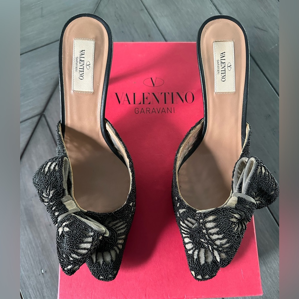 Valentino beaded lace kitten heel shoes